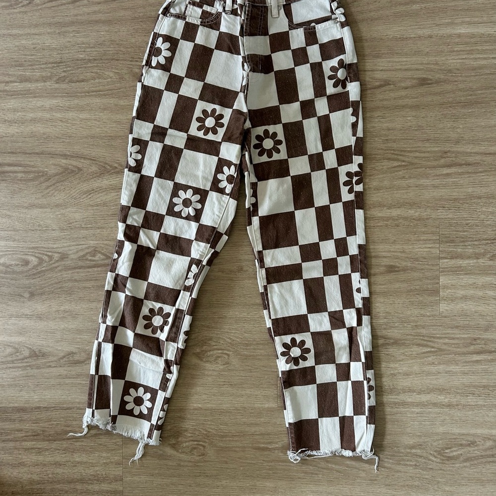 PacSun Brown and White Checkered Straight Leg Pants